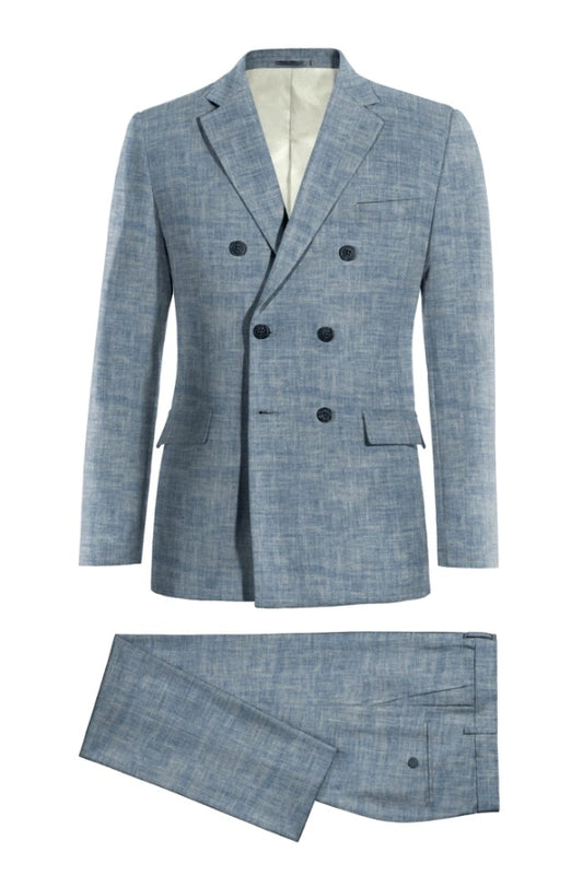 Stylish Blue Notched Lapel Double Breasted Wool Business Suits