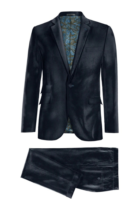 Handsome Black Notched Lapel Velvet Business Suits