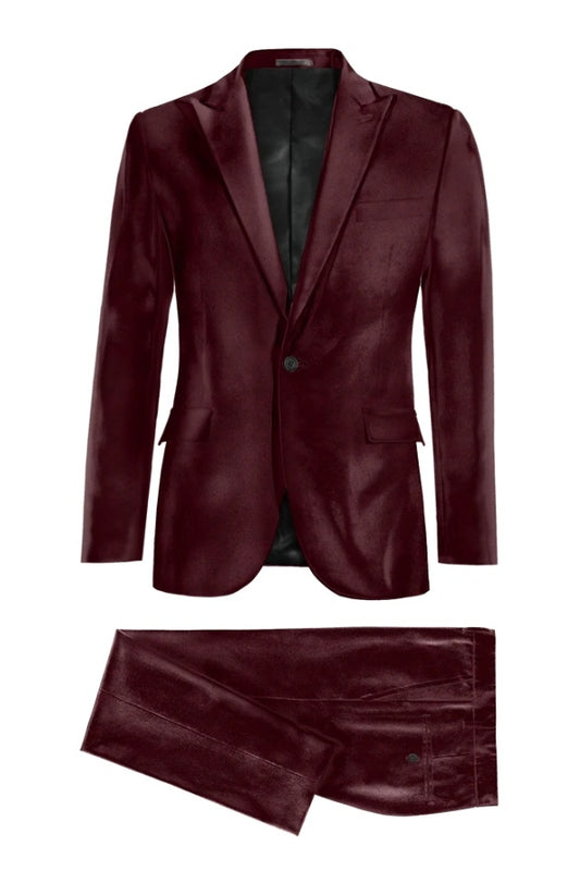 Glamorous Burgundy Peaked Lapel Velvet Business Men Suits