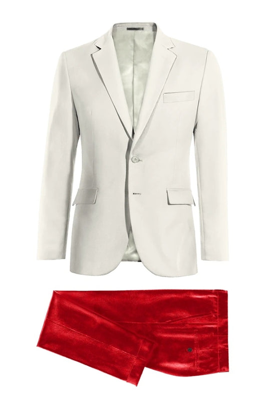 Best Fitted White Notched Lapel Wool Business Men Suits With Red Pants
