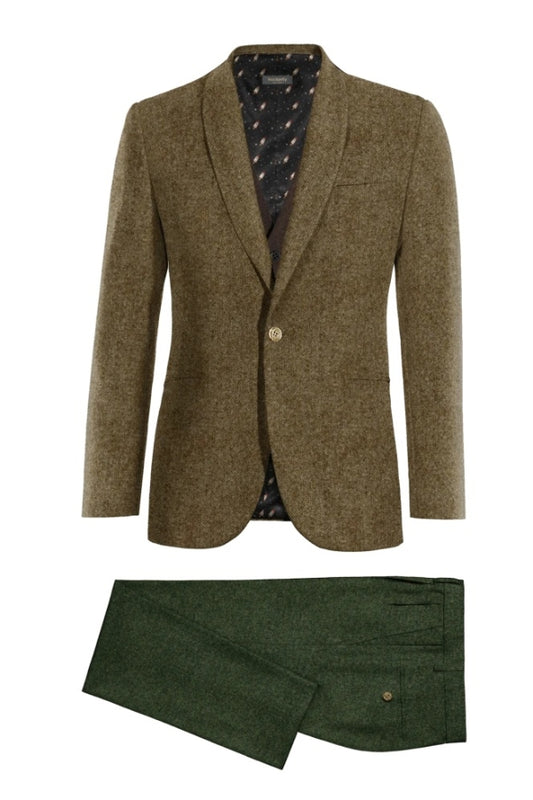 Brown Newest Shawl Lapel Wool Close Fitting Business Men Suits