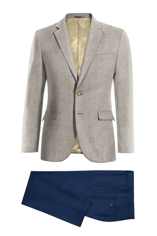 Chic Gray Notched Lapel Wool Business Men Suits With Navy Pants