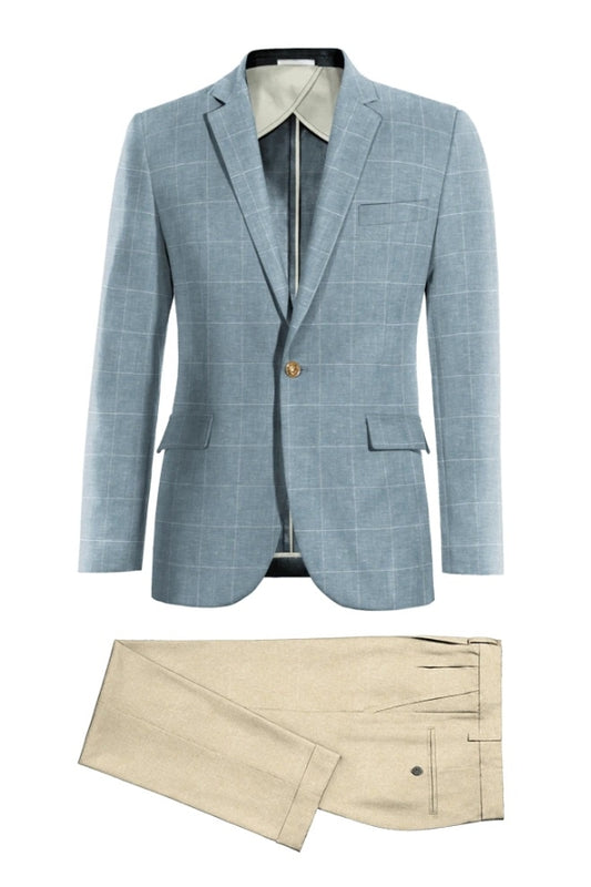 Chic Blue Notched Lapel Plaid Wool 3 Pieces Business Men Suits