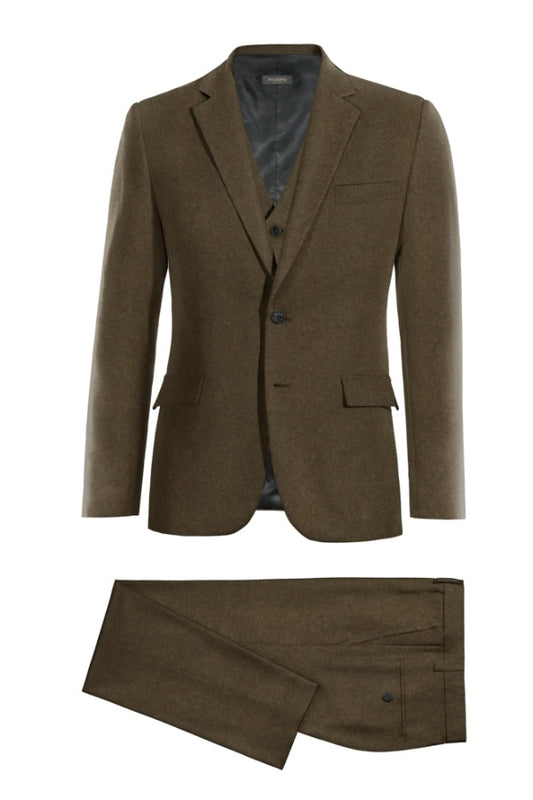 Brown Newest Notched Lapel Wool 3 Pieces Business Men Suits