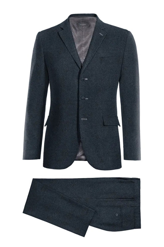 Stylish Navy Notched Lapel Wool Business Men Suits