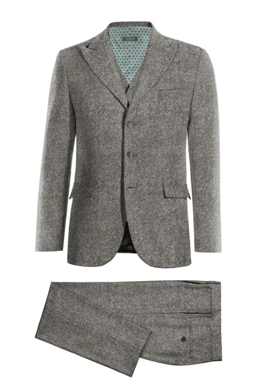 Handsome Gray Peaked Lapel 3 Pieces Wool Business Men Suits