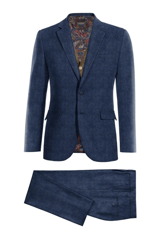 Newest Navy Notched Lapel Wool Business Men Suits