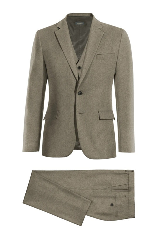 Trendy 3 Pieces Light Brown Notched Lapel Wool Business Men Suits