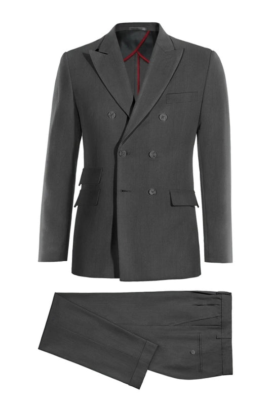 Formal Dark Gray Peaked Lapel Double Breasted Wool Business Men Suits