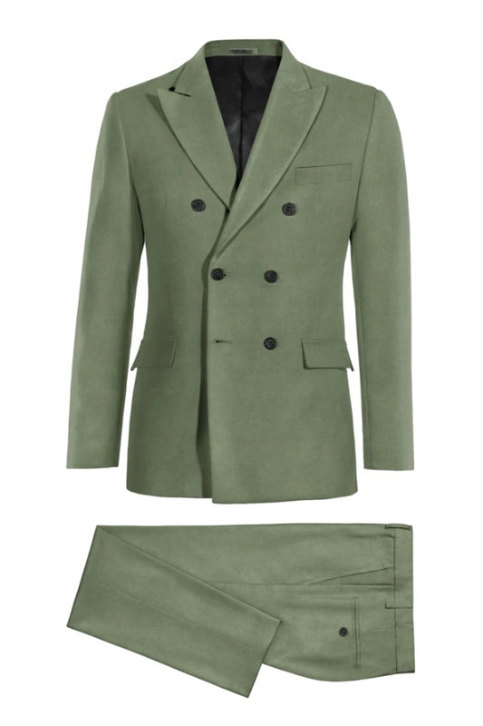 Light Green Handsome Peaked Lapel Double Breasted Wool Business Suits
