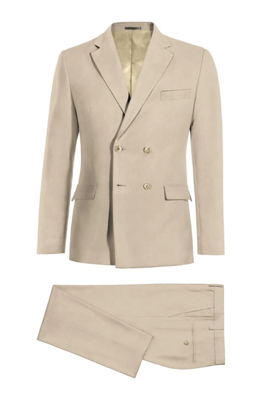 Chic Beige Notched Lapel Double Breasted Wool Business Suits