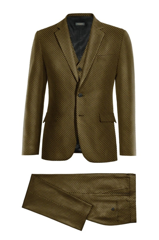Trendy 3 Pieces Brown Plaid Notched Lapel Wool Business Men Suits