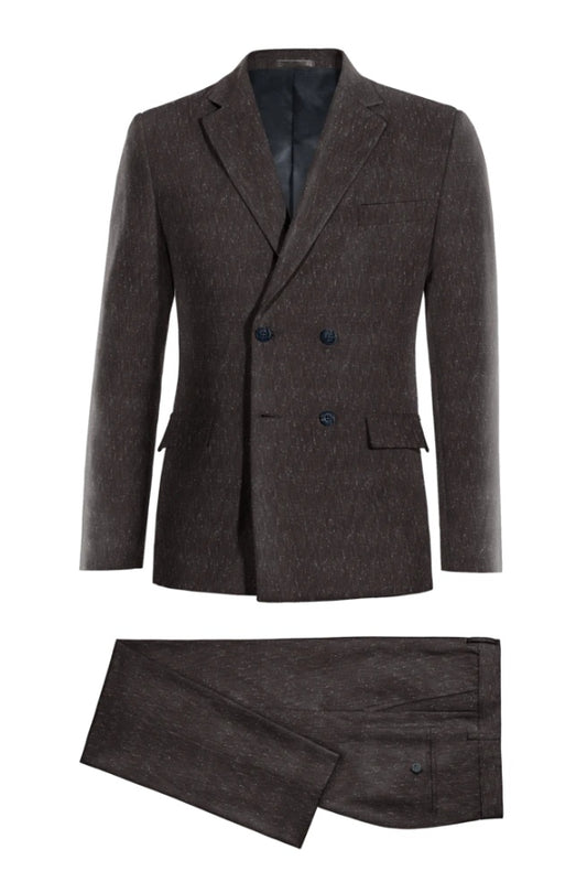 Dark Brown Jacquard Double Breasted Wool Business Men Suits