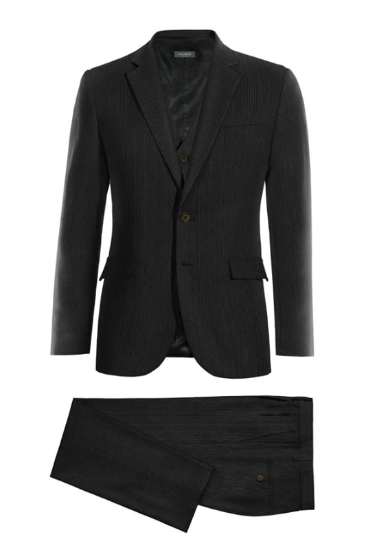 Classical Black Notched Lapel 3 Pieces Wool Business Men Suits
