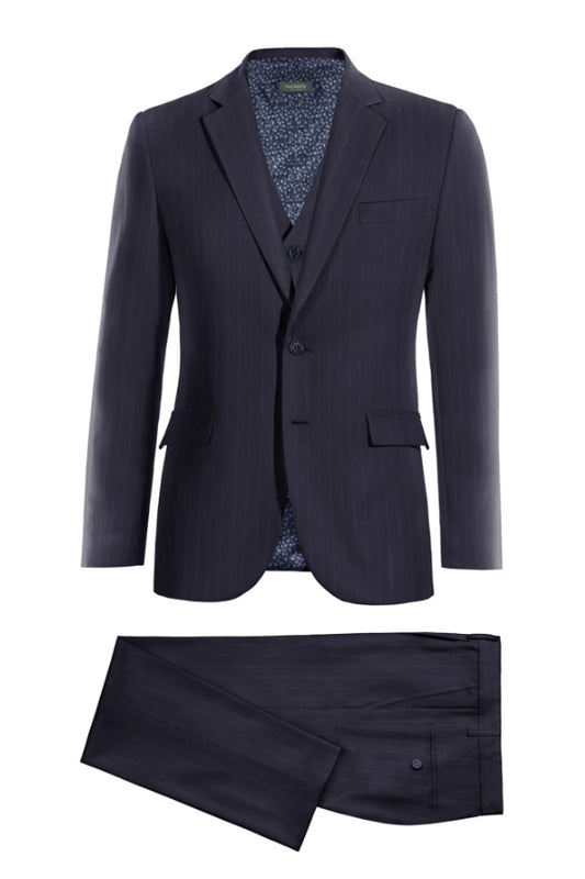 Chic Navy Striped Notched Lapel Wool Business Men Suits