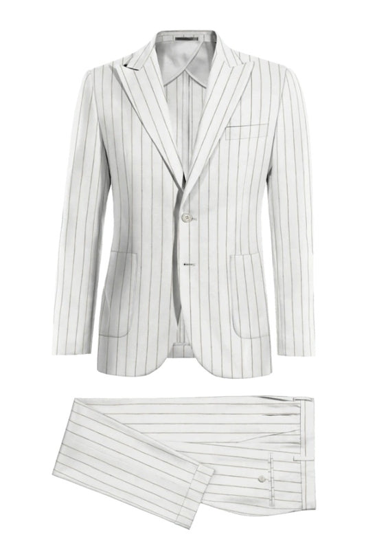 Fancy Off-White Striped Peaked Lapel Wool Business Men Suits