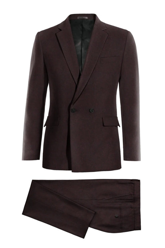 Glamorous Burgundy Notched Lapel Wool Business Men Suits