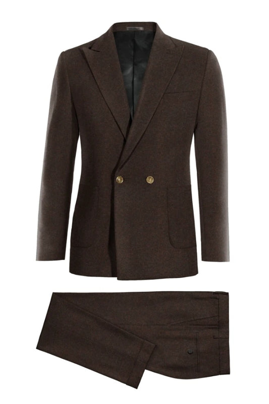 Formal Brown Peaked Lapel Double Breasted Wool Business Men Suits