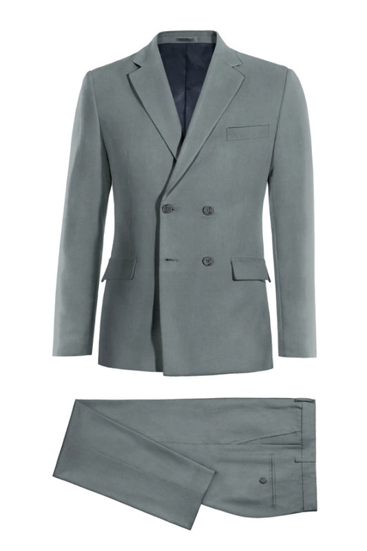 New Arrival Gray Notched Lapel Double Breasted Wool Business Men Suits