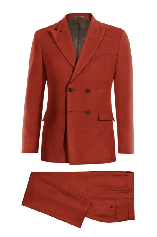 Beautiful Red Peaked Lapel Double Breasted Wool Business Men Suits