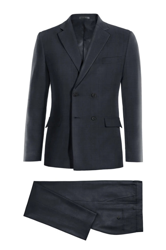 Classical Dark Blue Notched Lapel Double Breasted Wool Business Suits