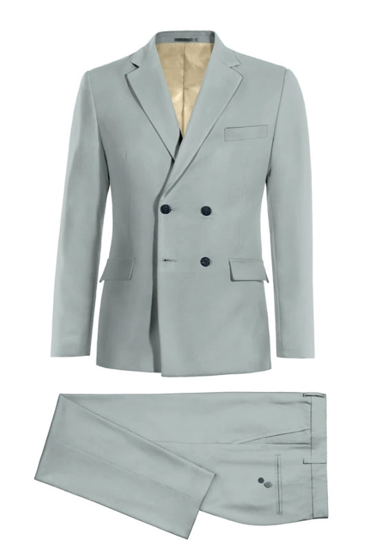 Slim Fit Light Gray Double Breasted Notched Lapel Wool Business Suits