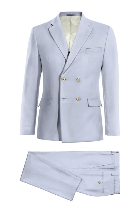 Fancy Light Blue Double Breasted Notched Lapel Wool Business Suits