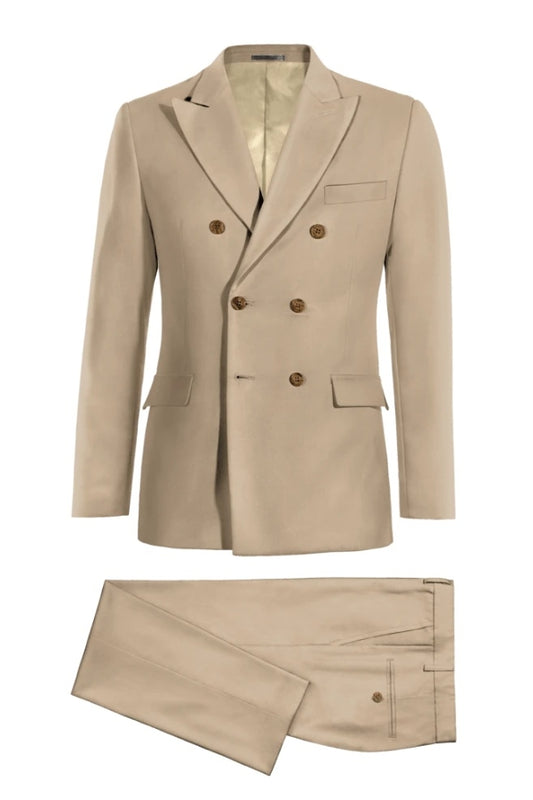 Khaki Newest Slim Fit Peaked Lapel Wool Business Suits