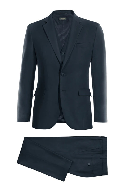 Trendy Navy 3 Pieces Notched Lapel Wool Business Suits