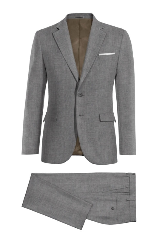Gray Classical Notched Lapel Wool Business Suits