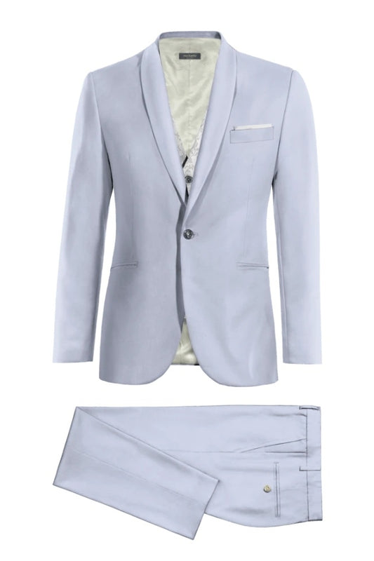 Glamorous Light Blue Shawl Lapel Wool Business Suits
