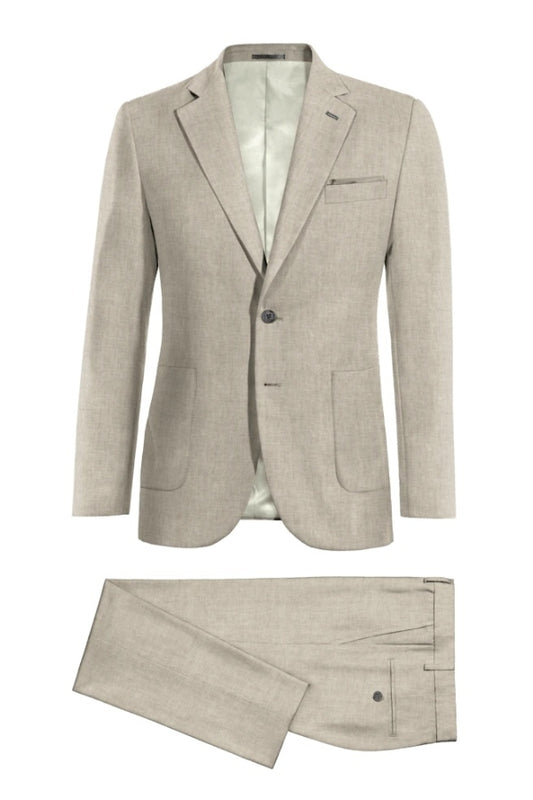Formal Beige Notched Lapel Wool Business Suits