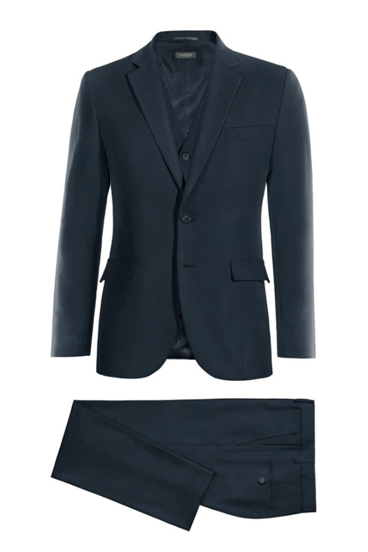 Dark Blue Best Fitted Notched Lapel Wool Business Suits With Waistcoat