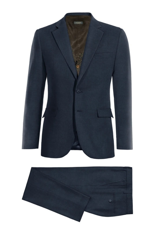 Bespoke Dark Blue Notched Lapel Wool Business Suits