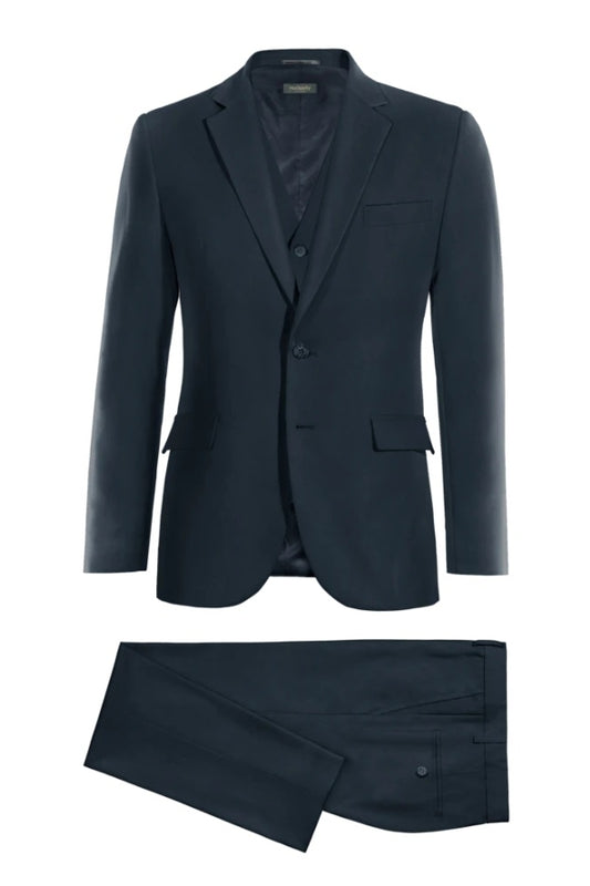 Navy Blue Handsome Wool Business Men Suits With Waistcoat