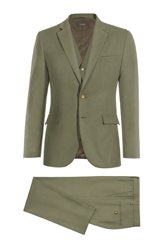 Modern Light Green 3 Pieces Wool Notched Lapel Business Men Suits