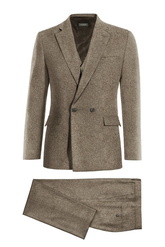 Gentle Light Brown 3 Pieces Wool Notched Lapel Business Suits