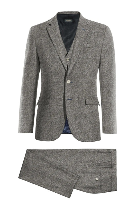 Classical Gray Wool 3 Pieces Notched Lapel Business Suits