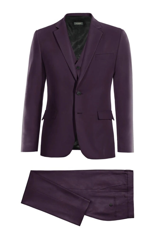 Glamorous Purple Notched Lapel Wool Business Suits With Waistcoat