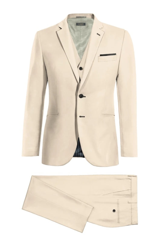 Best Fitted Beige Notched Lapel Wool Business Suits With Waistcoat