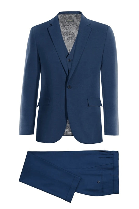 Blue Newest Trendy Notched Lapel Wool Business Suits With Waistcoat