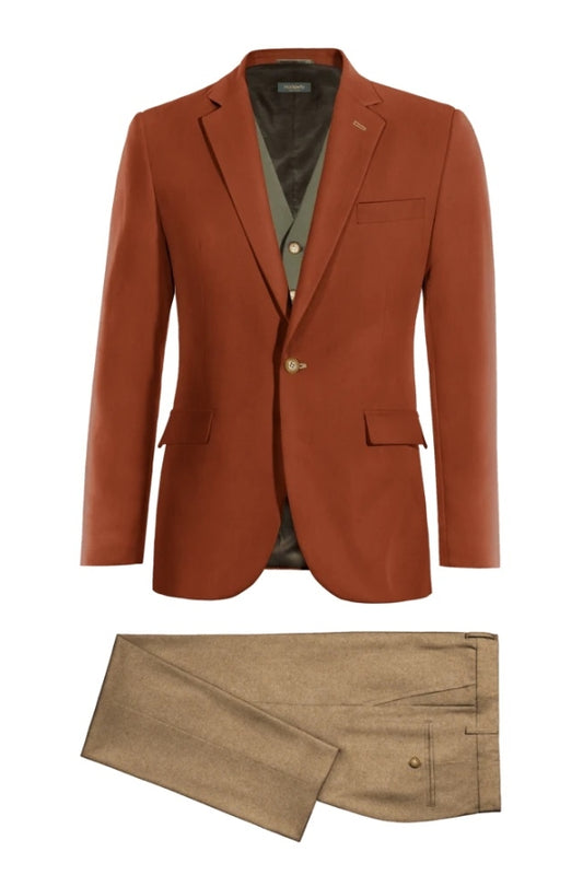 Handsome Orange Notched Lapel Wool Business Suits With Waistcoat