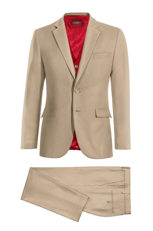 Chic Khaki Notched Lapel Wool Business Suits With Red Waistcoat