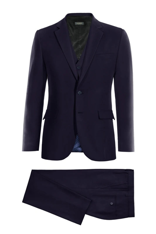 Newest Navy Notched Lapel Wool Chic Business Suits With Waistcoat