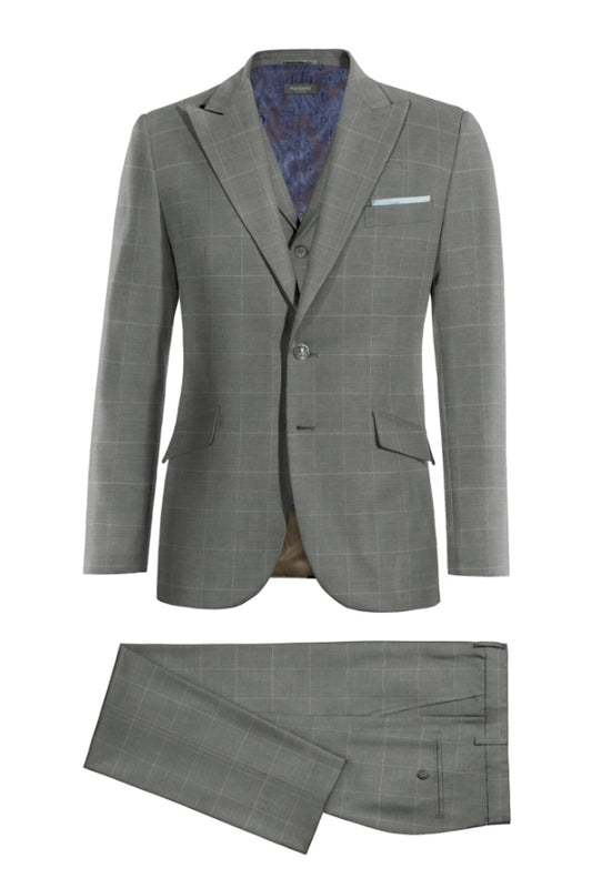 New Arrival Gray Plaid 3 Pieces Notched Lapel Modern Wool Business Suits