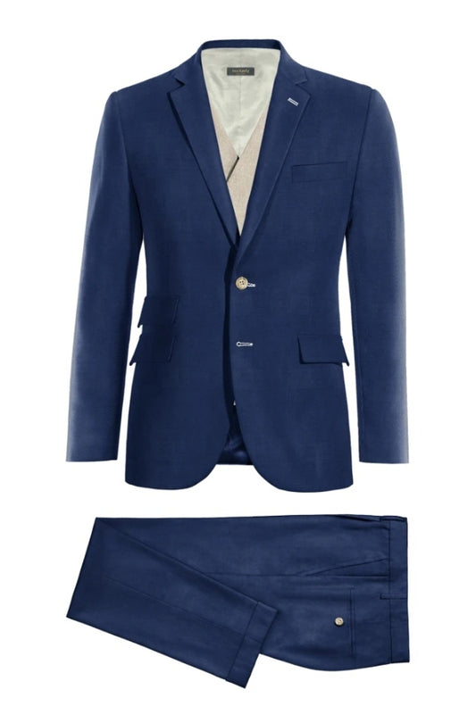 Best Fitted Navy Notched Lapel Wool Business Suits With Beige Waistcoat