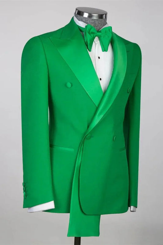 Cool Green Double Breasted Shawl Lapel Wool Prom Suits
