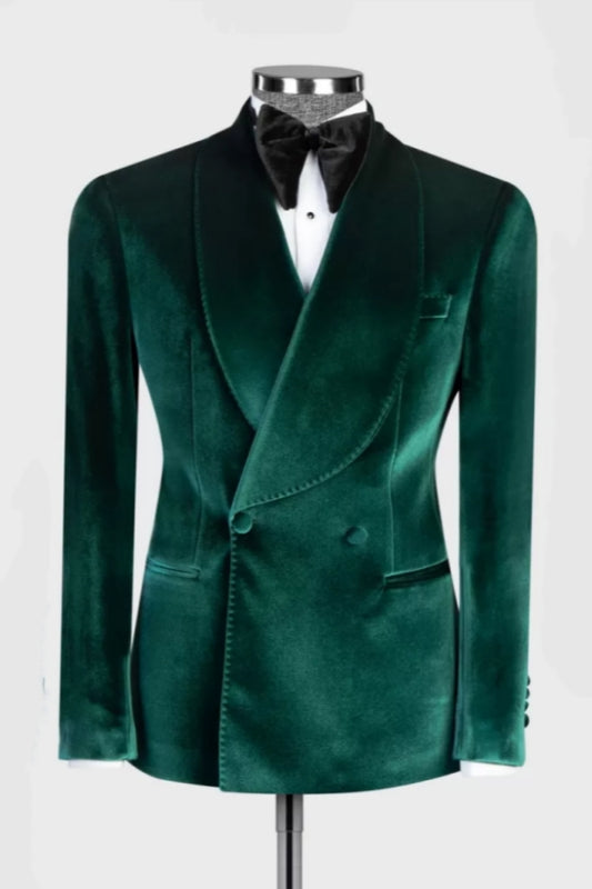 Dark Green Double Breasted Wide Shawl Lapel Wedding Suits