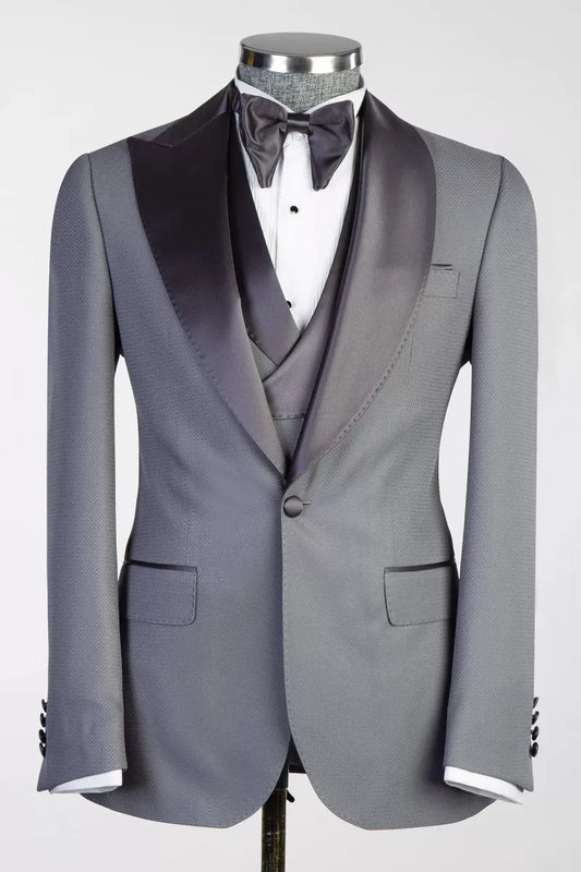 Trendy Gray 3 Pieces Shawl Lapel Wool Wedding Suits