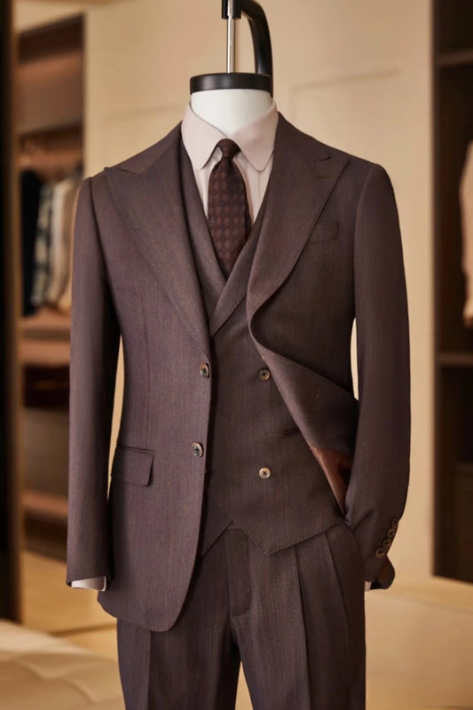 Handsome Umber Brown Peaked Lapel Wool Business Suits
